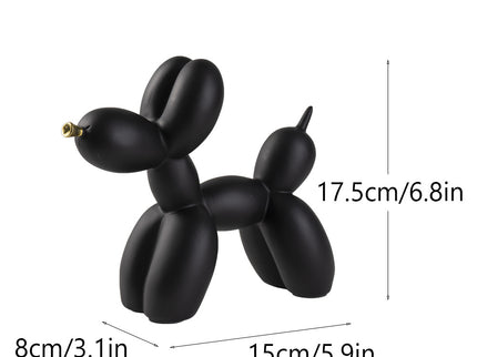 Black Modern Resin Balloon Dog Sculpture - Playful Art Figurine with Golden Snout Accent