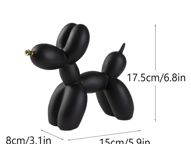 Black Modern Resin Balloon Dog Sculpture - Playful Art Figurine with Golden Snout Accent