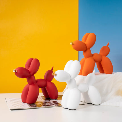Black Modern Resin Balloon Dog Sculpture - Playful Art Figurine with Golden Snout Accent