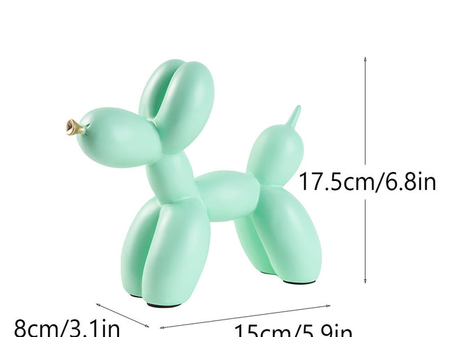 Green Modern Resin Balloon Dog Sculpture - Playful Art Figurine with Golden Snout Accent