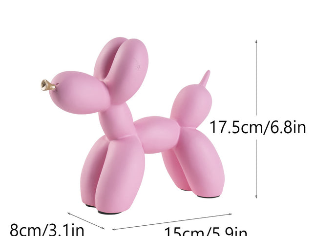 Pink Modern Resin Balloon Dog Sculpture - Playful Art Figurine with Golden Snout Accent