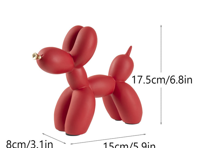 Red Modern Resin Balloon Dog Sculpture - Playful Art Figurine with Golden Snout Accent