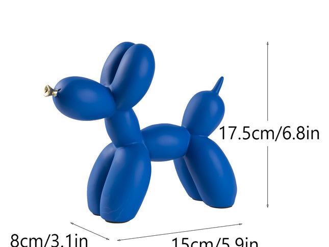 Blue Modern Resin Balloon Dog Sculpture - Playful Art Figurine with Golden Snout Accent