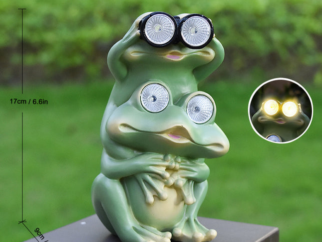 Green Charming Solar Powered Frog Figurine - Whimsical Garden Statue with LED Binocular Eyes