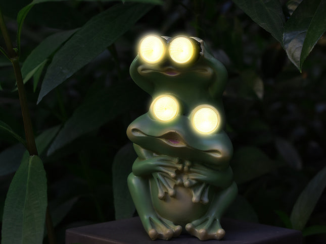 Green Charming Solar Powered Frog Figurine - Whimsical Garden Statue with LED Binocular Eyes