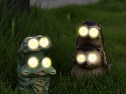 Green Charming Solar Powered Frog Figurine - Whimsical Garden Statue with LED Binocular Eyes