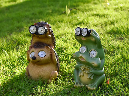 Green Charming Solar Powered Frog Figurine - Whimsical Garden Statue with LED Binocular Eyes