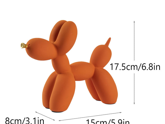 Orange Modern Resin Balloon Dog Sculpture - Playful Art Figurine with Golden Snout Accent