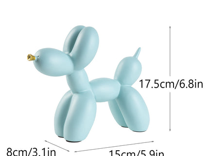 Light Blue Modern Resin Balloon Dog Sculpture - Playful Art Figurine with Golden Snout Accent