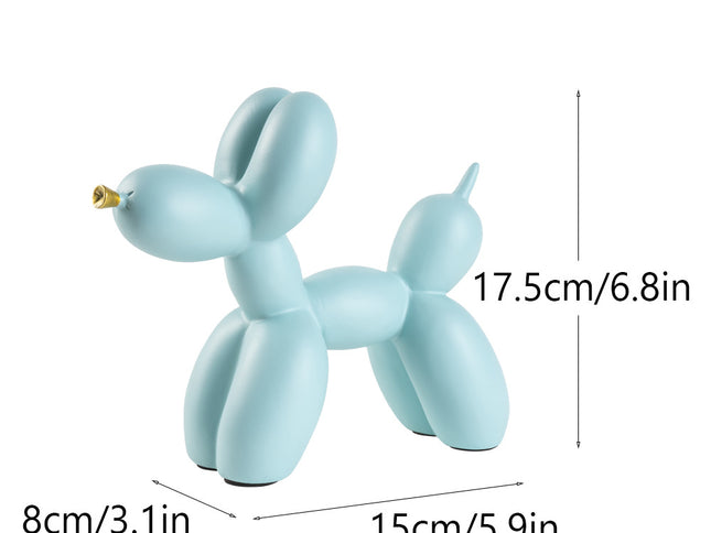 Light Blue Modern Resin Balloon Dog Sculpture - Playful Art Figurine with Golden Snout Accent