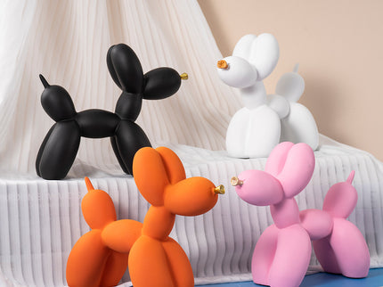 Dark Blue Modern Resin Balloon Dog Sculpture - Playful Art Figurine with Golden Snout Accent