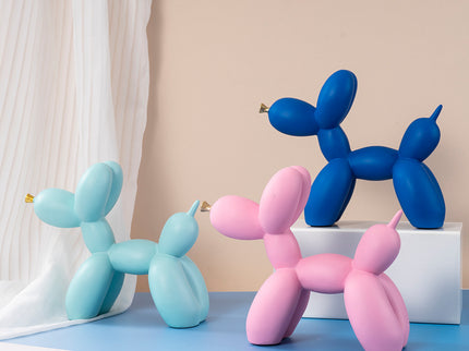 Dark Blue Modern Resin Balloon Dog Sculpture - Playful Art Figurine with Golden Snout Accent
