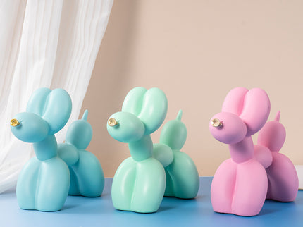 Dark Blue Modern Resin Balloon Dog Sculpture - Playful Art Figurine with Golden Snout Accent