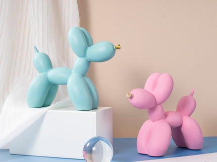 Dark Blue Modern Resin Balloon Dog Sculpture - Playful Art Figurine with Golden Snout Accent
