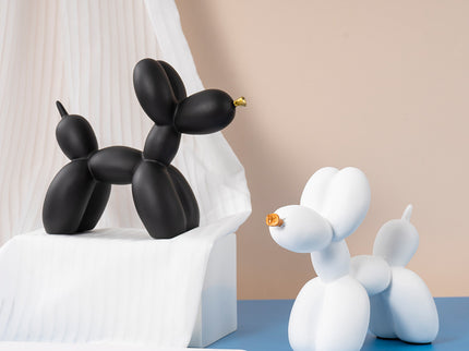Dark Blue Modern Resin Balloon Dog Sculpture - Playful Art Figurine with Golden Snout Accent