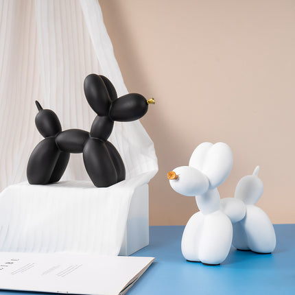 Dark Blue Modern Resin Balloon Dog Sculpture - Playful Art Figurine with Golden Snout Accent