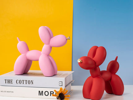 Dark Blue Modern Resin Balloon Dog Sculpture - Playful Art Figurine with Golden Snout Accent