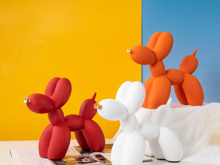 Dark Blue Modern Resin Balloon Dog Sculpture - Playful Art Figurine with Golden Snout Accent