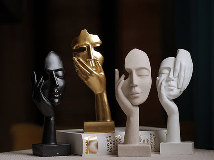 White Style 1 Elegant Abstract Face Sculpture - Modern Resin Art Figurine, Hand & Mask Home Decor Accent