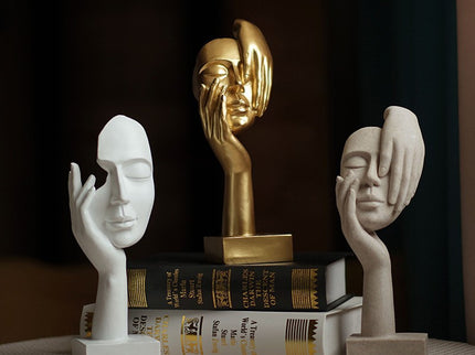 White Style 1 Elegant Abstract Face Sculpture - Modern Resin Art Figurine, Hand & Mask Home Decor Accent