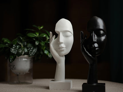 White Style 1 Elegant Abstract Face Sculpture - Modern Resin Art Figurine, Hand & Mask Home Decor Accent