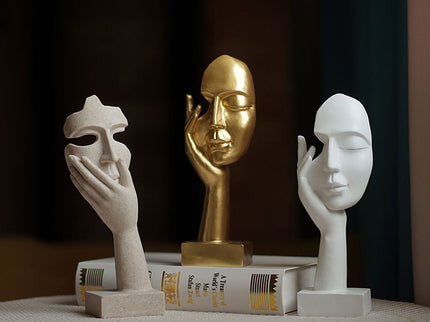 White Style 1 Elegant Abstract Face Sculpture - Modern Resin Art Figurine, Hand & Mask Home Decor Accent
