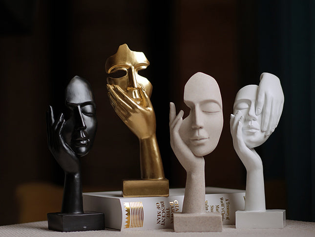 Black Style 2 Elegant Abstract Face Sculpture - Modern Resin Art Figurine, Hand & Mask Home Decor Accent