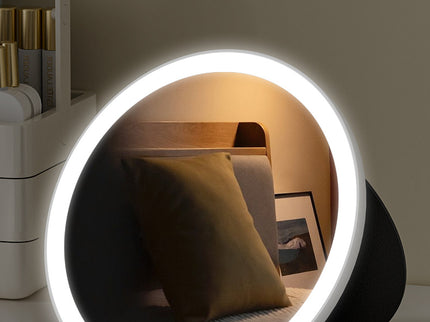 Pink Large Round Foldable LED Makeup Mirror - 22cm Desktop Vanity with 3 Color Lights & Stepless Dimming