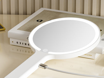 White Square Portable Handheld LED Makeup Mirror - USB-C Rechargeable with 3 Color Light Modes for On-The-Go Touch-Ups