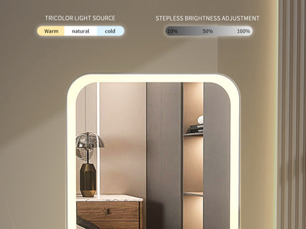 White Professional LED Vanity Mirror - 3 Color Lights, Stepless Dimming & Adjustable Rotating Stand, USB-C Rechargeable