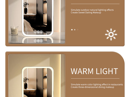 White Professional LED Vanity Mirror - 3 Color Lights, Stepless Dimming & Adjustable Rotating Stand, USB-C Rechargeable