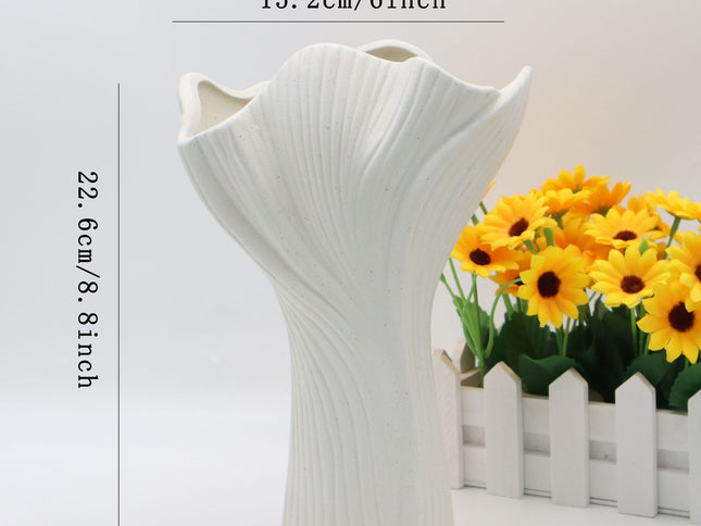 White Elegant Off-White Ceramic Vase - Modern Sculptural Flower Holder with Wide Fluted Opening