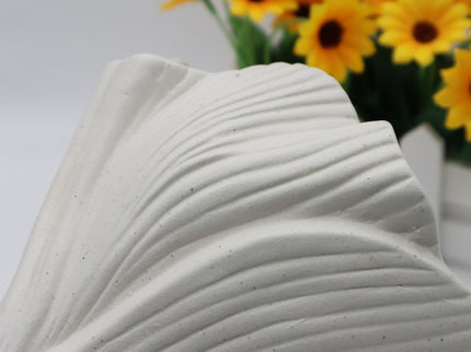 White Elegant Off-White Ceramic Vase - Modern Sculptural Flower Holder with Wide Fluted Opening