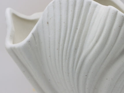 Beige Elegant Off-White Ceramic Vase - Modern Sculptural Flower Holder with Wide Fluted Opening