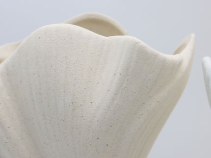 Beige Elegant Off-White Ceramic Vase - Modern Sculptural Flower Holder with Wide Fluted Opening