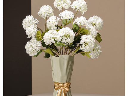 Green Elegant Ceramic Vase with Golden Bow Accent - Textured Relief Flower Holder for Living Room & Table Decor