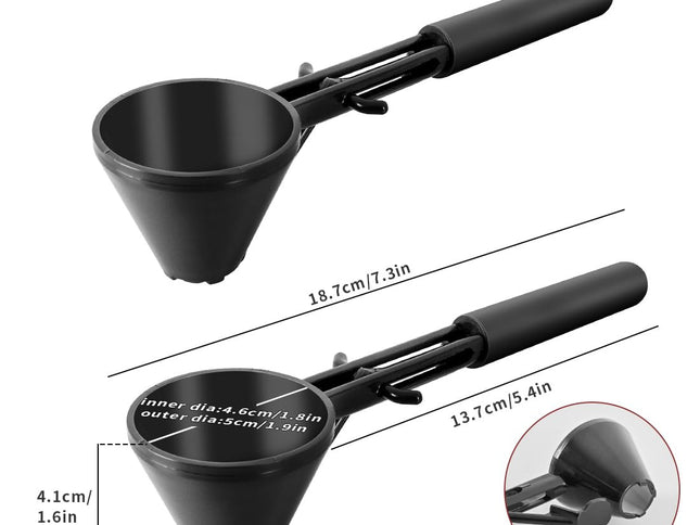 Black 2-Pack No-Spill Sliding Scoop & Funnel - Mess-Free for Protein Powder, Coffee, Formula