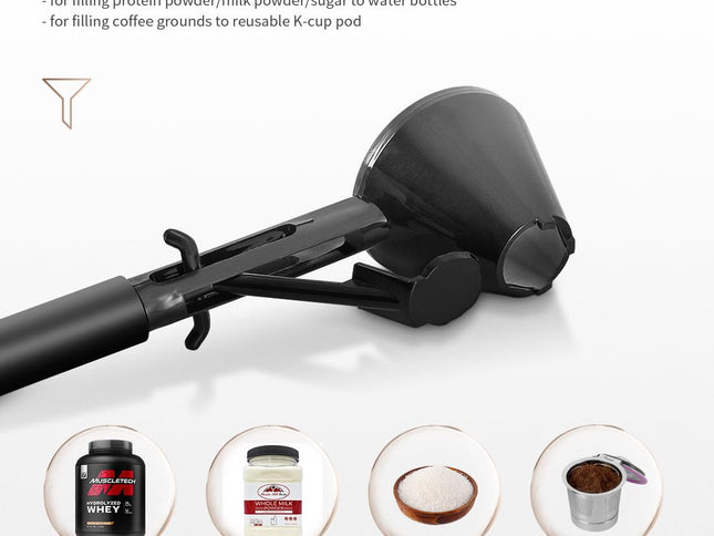 Black 2-Pack No-Spill Sliding Scoop & Funnel - Mess-Free for Protein Powder, Coffee, Formula