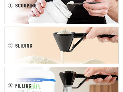 Black 2-Pack No-Spill Sliding Scoop & Funnel - Mess-Free for Protein Powder, Coffee, Formula