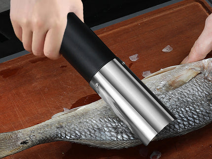 Black Cordless Electric Fish Scaler - Rechargeable 3000mAh Power, Stainless Steel Blade, Mess-Free Fish Cleaning Tool