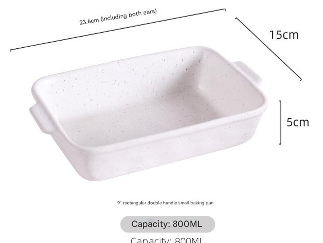White Elegant Speckled Ceramic Rectangular Baking Dish - 800ML Oven & Microwave Safe Casserole Pan with Handles