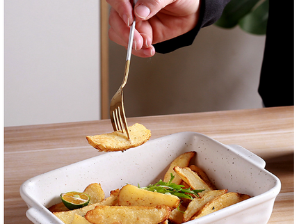 White Elegant Speckled Ceramic Rectangular Baking Dish - 800ML Oven & Microwave Safe Casserole Pan with Handles