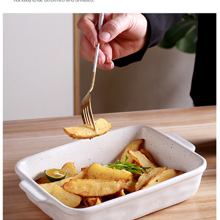 White Elegant Speckled Ceramic Rectangular Baking Dish - 800ML Oven & Microwave Safe Casserole Pan with Handles
