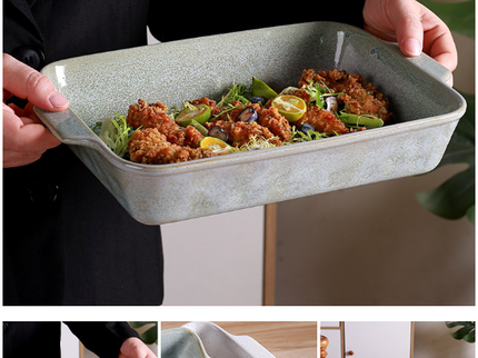 White Elegant Speckled Ceramic Rectangular Baking Dish - 800ML Oven & Microwave Safe Casserole Pan with Handles
