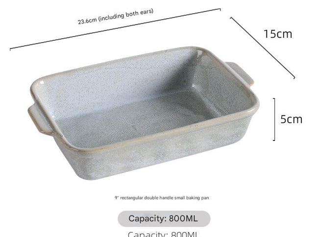 Green Elegant Speckled Ceramic Rectangular Baking Dish - 800ML Oven & Microwave Safe Casserole Pan with Handles