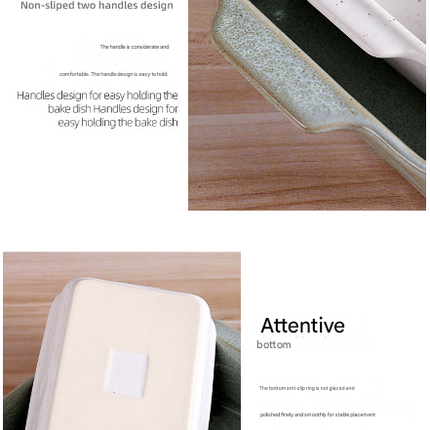 Green Elegant Speckled Ceramic Rectangular Baking Dish - 800ML Oven & Microwave Safe Casserole Pan with Handles