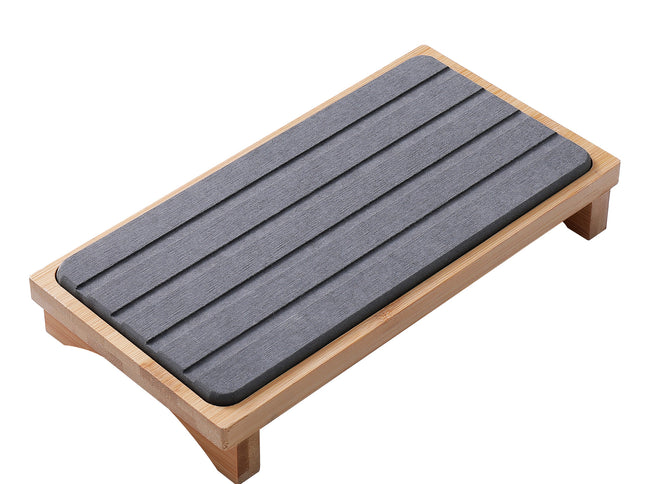 Dark Grey Natural Diatomaceous Earth Absorbent Drying Tray with Bamboo Base - Quick-Dry Stone Mat for Kitchen & Bathroom Sink