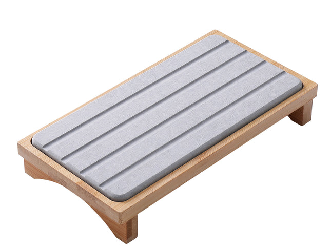 Light Grey Natural Diatomaceous Earth Absorbent Drying Tray with Bamboo Base - Quick-Dry Stone Mat for Kitchen & Bathroom Sink
