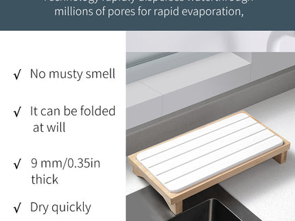 Light Grey Natural Diatomaceous Earth Absorbent Drying Tray with Bamboo Base - Quick-Dry Stone Mat for Kitchen & Bathroom Sink