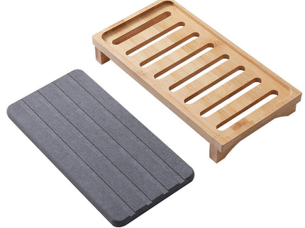 Light Grey Natural Diatomaceous Earth Absorbent Drying Tray with Bamboo Base - Quick-Dry Stone Mat for Kitchen & Bathroom Sink